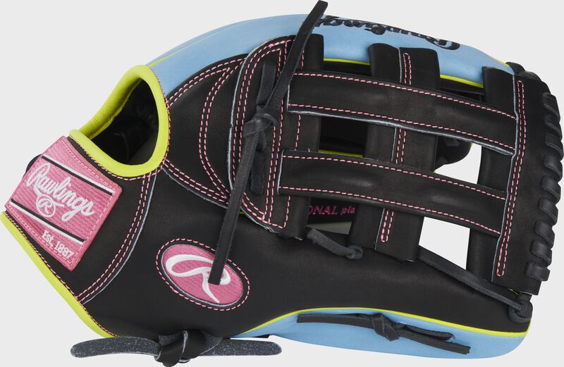 Thumb of a Columbia blue/black ColorSync 8.0 Heart of the Hide 12.75" OF glove with a black H-web - SKU: PRO3039-6BCB