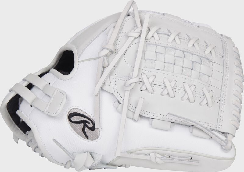 Thumb of a white 2022 Liberty Advanced Color Series 12.5-Inch fastpitch glove with a white x-laced basket web - SKU: RLA125-18WSS