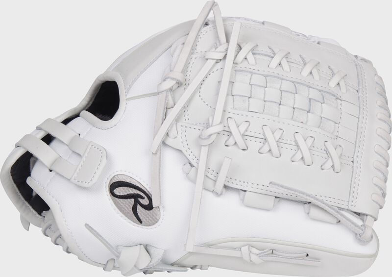 Thumb of a white 2022 Liberty Advanced Color Series 12.5-Inch fastpitch glove with a white x-laced basket web - SKU: RLA125-18WSS loading=