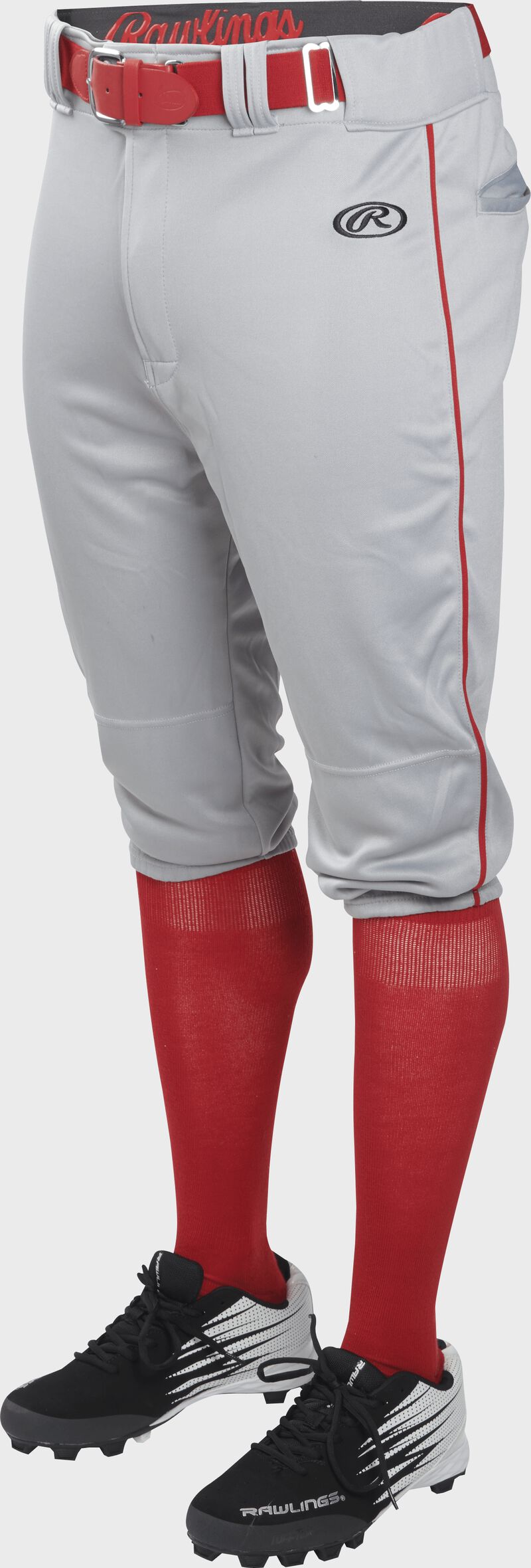 Front of Rawlings Blue Gray/Scarlet Adult Launch Piped Knicker Baseball Pant - SKU #LNCHKPP-BG/S image number null