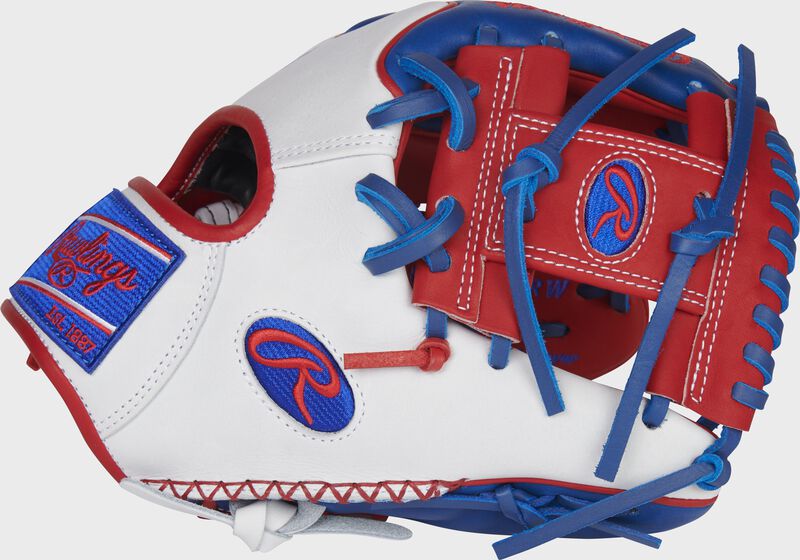 Thumb of a white, scarlet & royal Heart of the Hide 11.5" infield glove with a scarlet I-web - SKU: PROR204W-2SRW
