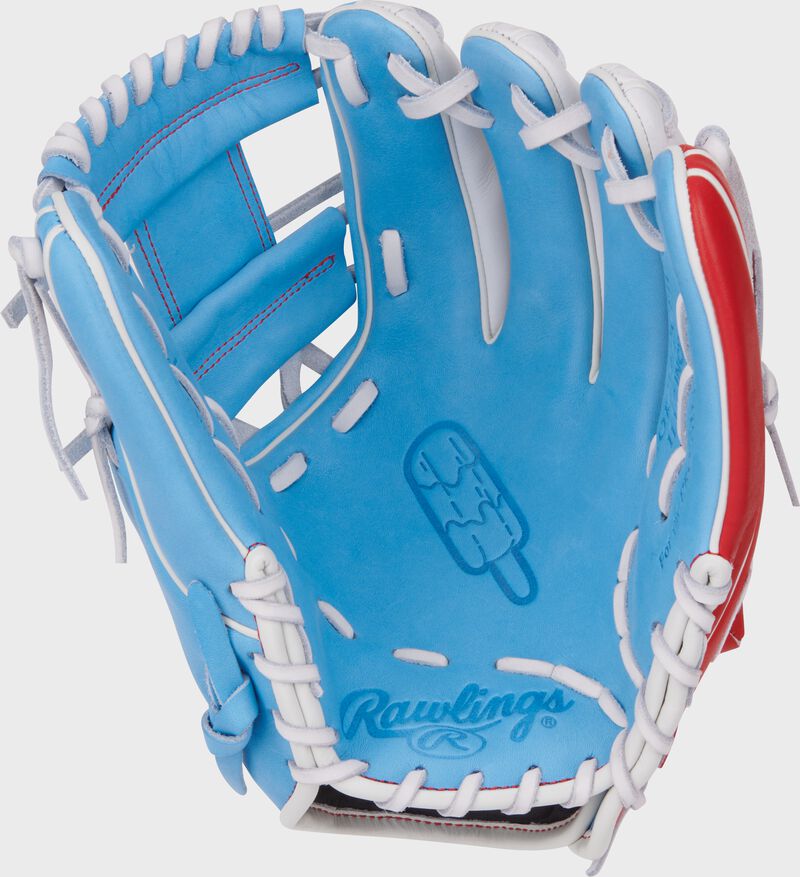 Columbia blue palm of a Rawlings Heart of the Hide R2G infield glove with a popsicle palm stamp - SKU: PROR314-2CBW