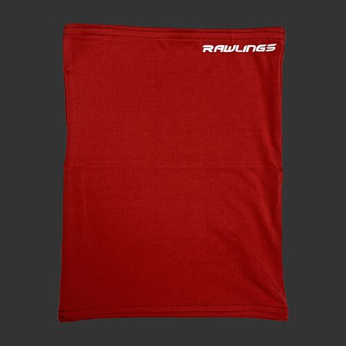 A red Rawlings neck gaiter with a white Rawlings logo in the top right - SKU: RMSKNG-RED