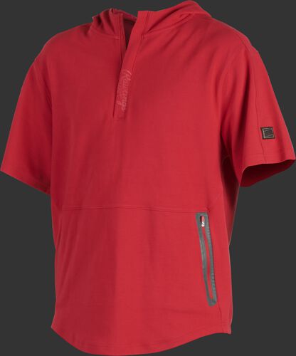 A scarlet Gold Collection short sleeve hoodie with a 1/4 zip and gray welded zipper pockets - SKU: GCJJ-S