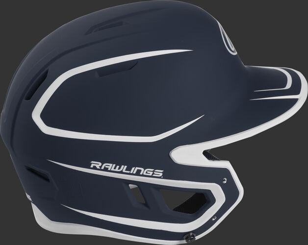 Right side of a two-tone matte navy/white MACH helmet