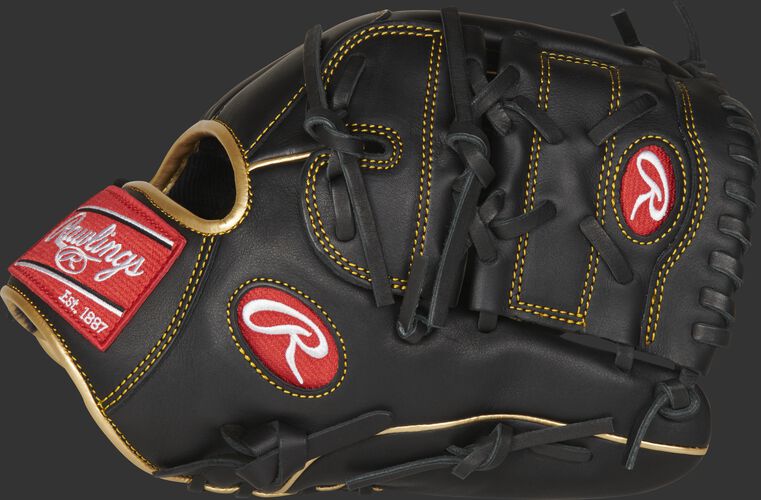 Thumb of a black R9 series 12-inch infield/pitcher's glove with a black 2-piece solid web - SKU: R9206-9BG