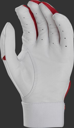 White palm of a white/scarlet Rawlings 5150 batting glove - SKU: BR51BG-S