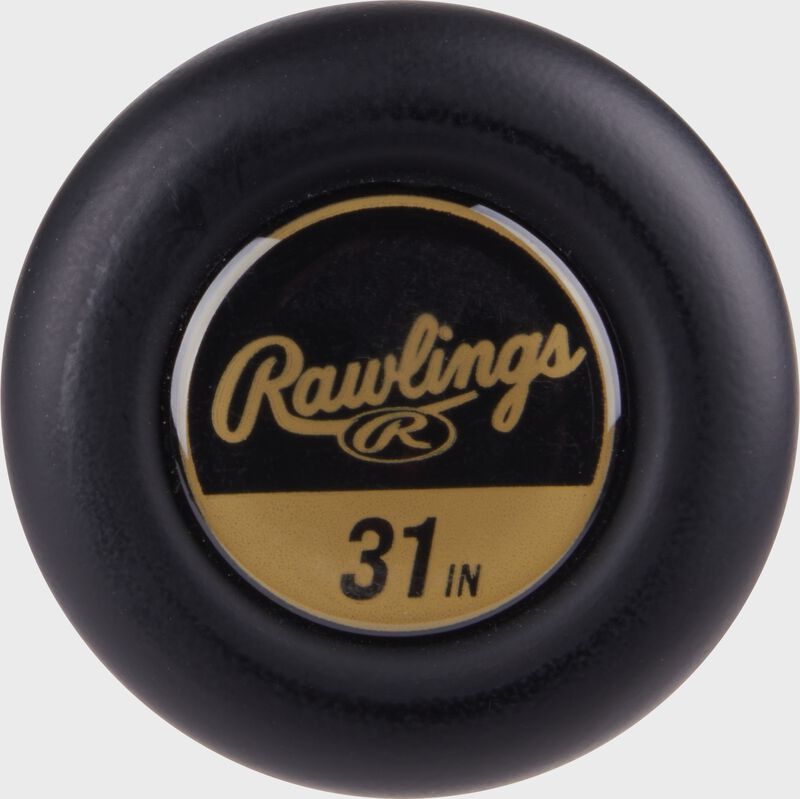 Black knob of an Icon USA Baseball 31 inch -8 bat