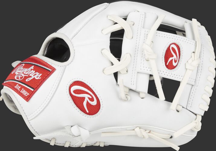Thumb view of a white GXLE204-2NW Gamer XLE 11.5-inch infield glove with a white I web