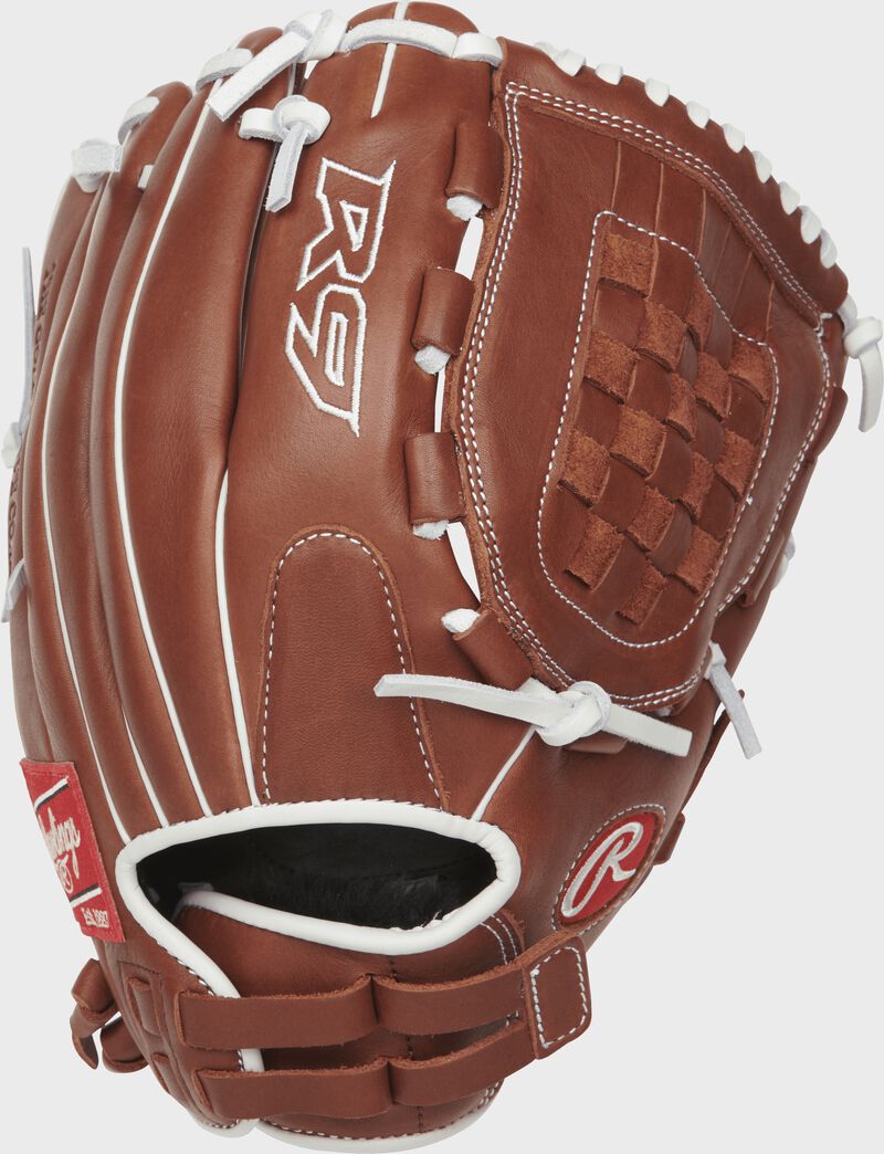 R9SB120-3DB 12-inch R9 softball infield/pitcher's glove with a brown back and Pull-Strap back design