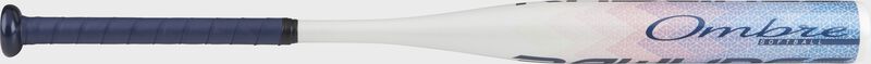 Barrel of a white FP8O11 2018 Ombre softball bat with a navy grip loading=