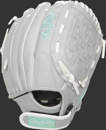 SCSB115M 11.5-inch Sure Catch softball youth glove with a grey back and Velcro wrist strap