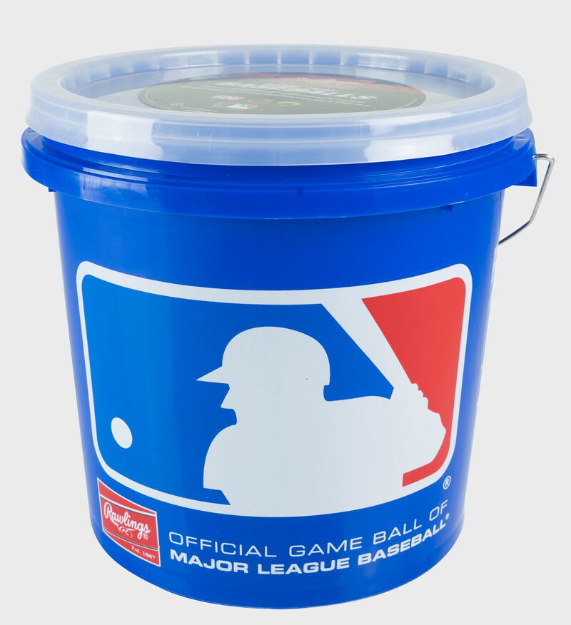 MLB logo on a blue R12UBUCK24 baseball bucket with clear lid loading=