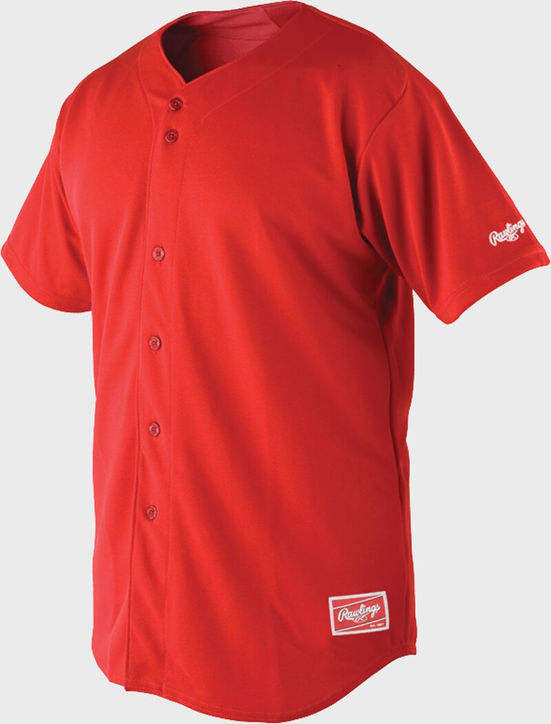 Front of Rawlings Scarlet Adult Short Sleeve Jersey  - SKU #RBJ150
