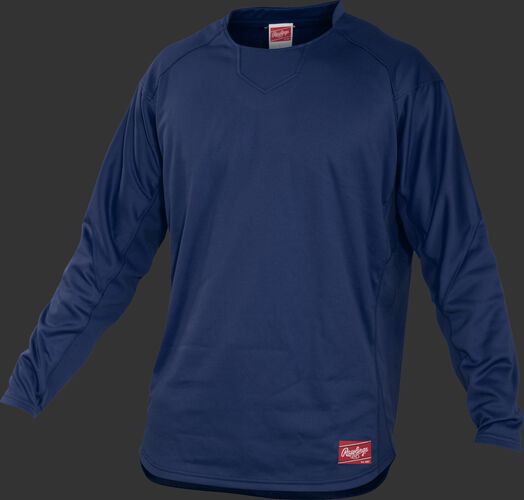 Front of Rawlings Navy Youth Long Sleeve Shirt - SKU #YUDFP3-B-88