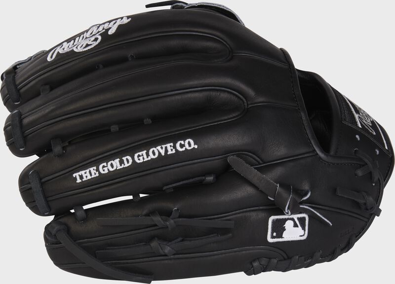 Back of a black HOH R2G 12.75" blackout outfield glove with the MLB logo on the pinky - SKU: RSGPROR3319-6B