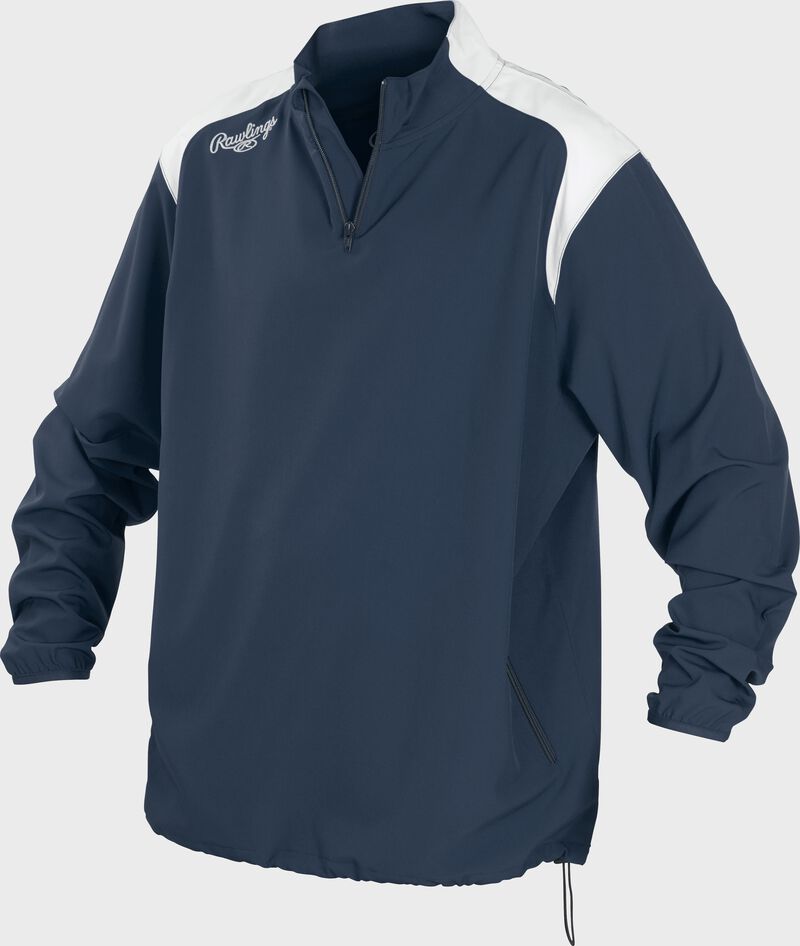 Front of Rawlings Navy Adult Long Sleeve Quarter-Zip Jacket - SKU #FORCEJ-B-88