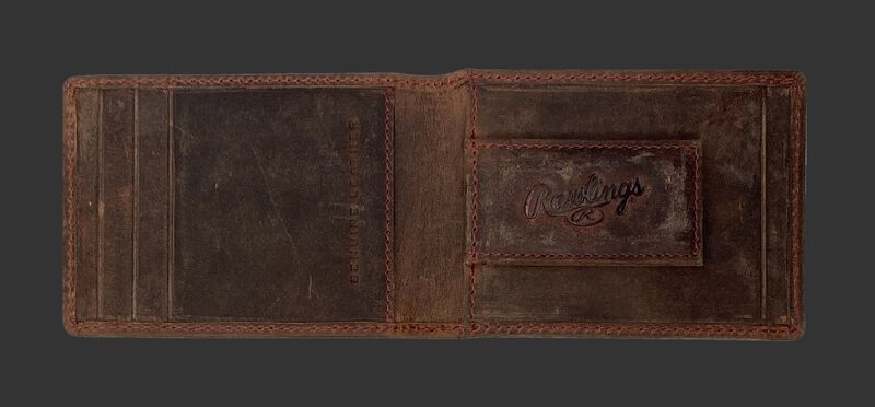 Inside of a brown Rawlings high grade front pocket wallet with a magnetic money clip on the right side - SKU: RPW006-200