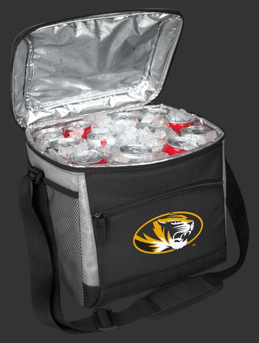 An open Missouri Tigers 24 can cooler filled with ice and drinks - SKU: 10223086111