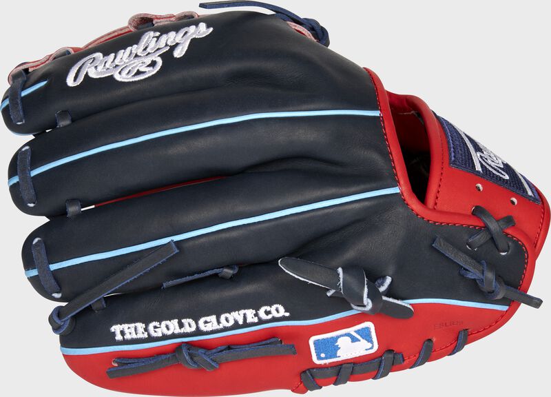 Navy back of a Minnesota Twins Heart of the Hide infield glove with the MLB logo on the pinky - SKU: RSGPRO204-13MIN