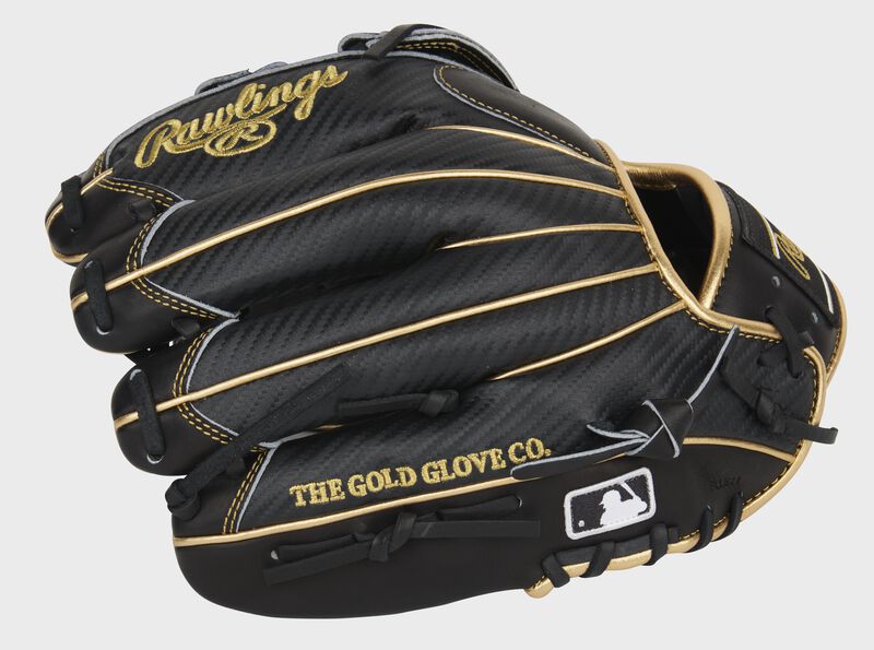 Black Hyper Shell back of a Pro Preferred infield glove with the MLB logo on the pinkie - SKU: PROS206-6BCF