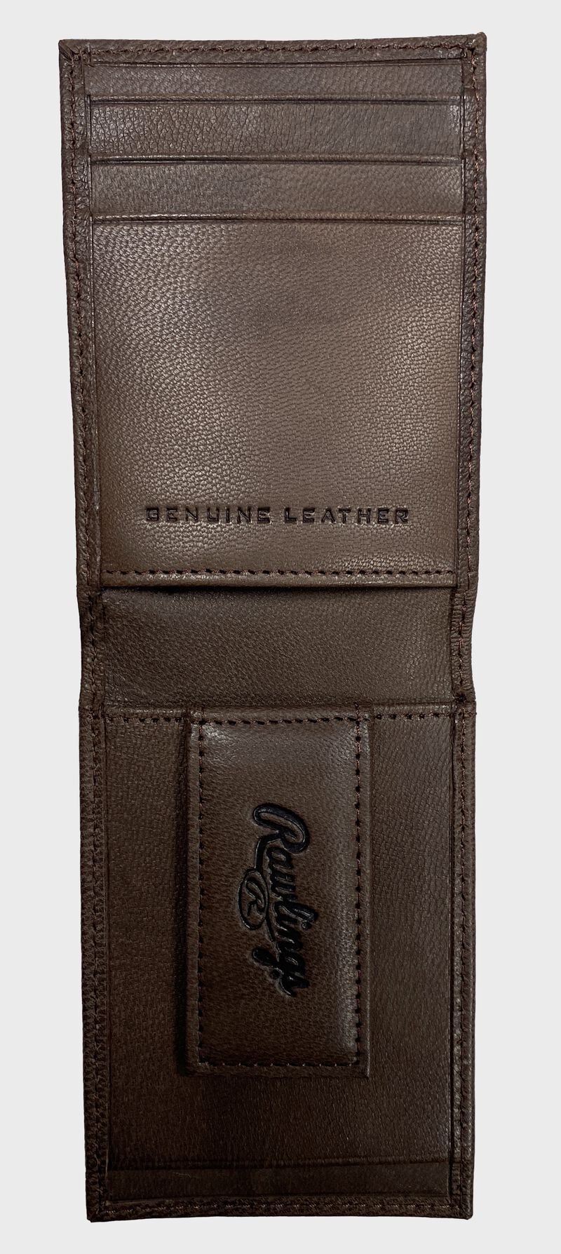 Inside of Brown Debossed Stitch Front Pocket Wallet | SKU:RPW009-200