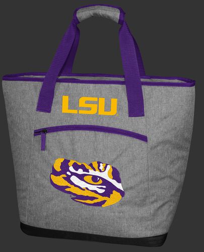A gray LSU Tigers 30 can tote cooler with an embroidered team logo on the front - SKU: 10323035111