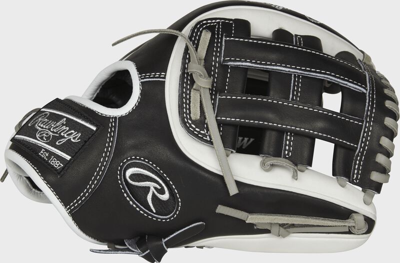 Thumb view of a Rawlings PRO314-6BW Heart of the Hide infield glove with a black H web