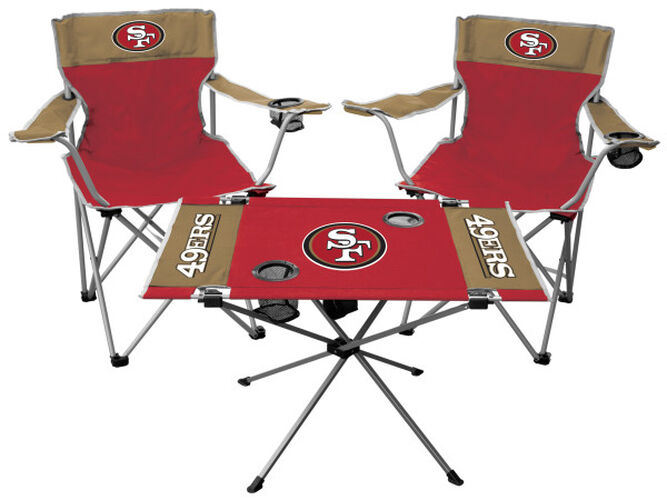 Front of Rawlings Red and Gold NFL San Francisco 49ers 3-Piece Tailgate Kit With Two Kickoff Chairs, An Endzone Table, And A Transport Bag With Team Logo SKU #01041084511