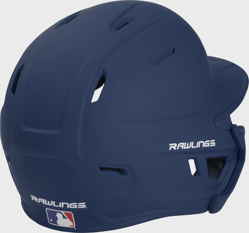 Back right-side view of Mach Left Handed Batting Helmet with EXT Flap | 1-Tone, Navy
