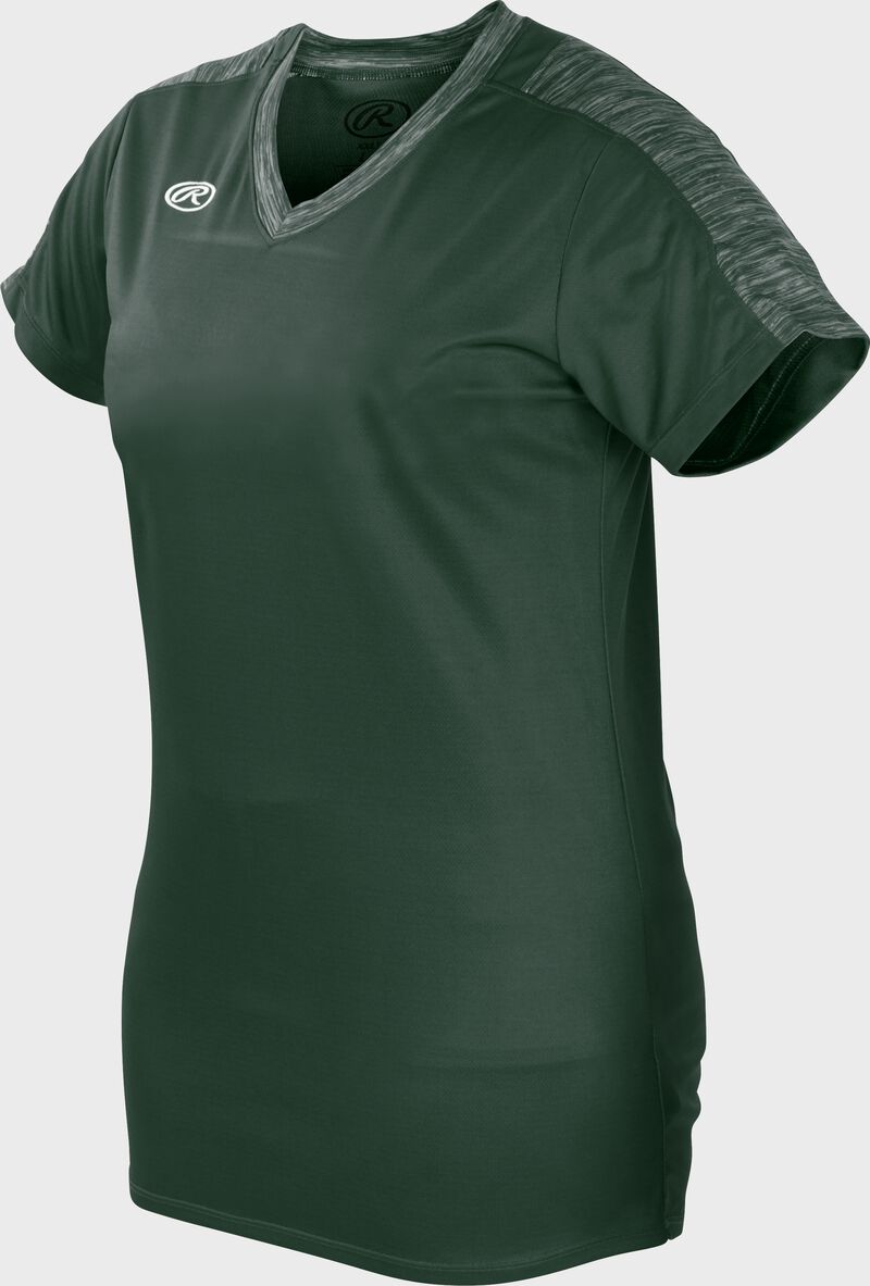 Front of Rawlings Dark Green Girl's Short Sleeve Launch Jersey - SKU #WLNCHJG-B-88 loading=