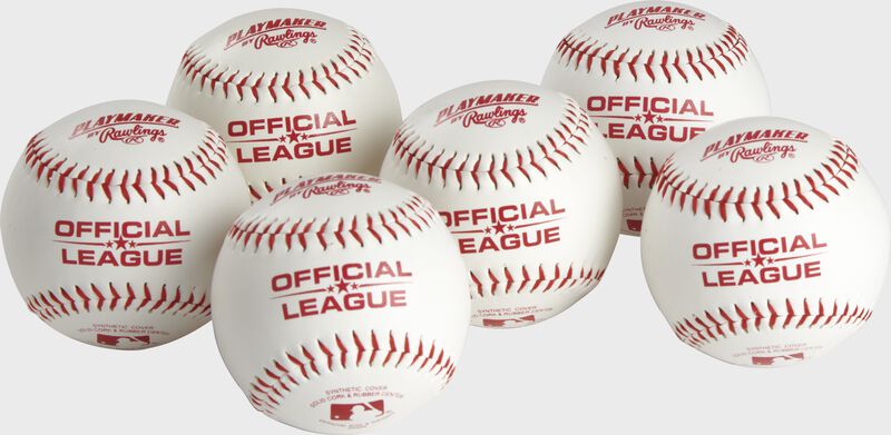 6 Official League Playmaker baseballs with red stamping and stitching - SKU: PMBBPK6