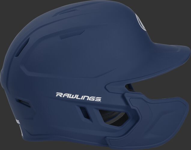 Right side of a MACHEXTL Rawlings MACH helmet with EXT extension piece for left hand batters