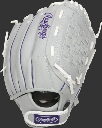 SCSB12PU 12-inch Sure Catch youth softball glove with a grey back and Velcro wrist strap