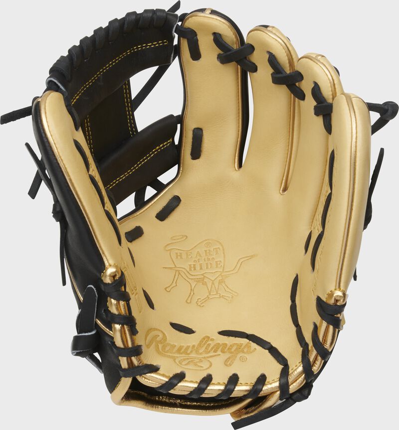 Shell palm view of black and camel 2021 11.5-inch Heart of the Hide R2G infield glove | ContoUR Fit