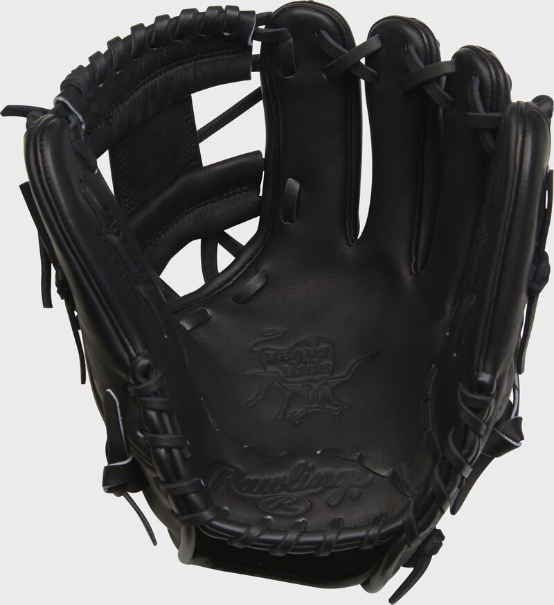 Palm of a Black Rawlings Heart of the Hide glove with Black laces - SKU: PRO204-2B