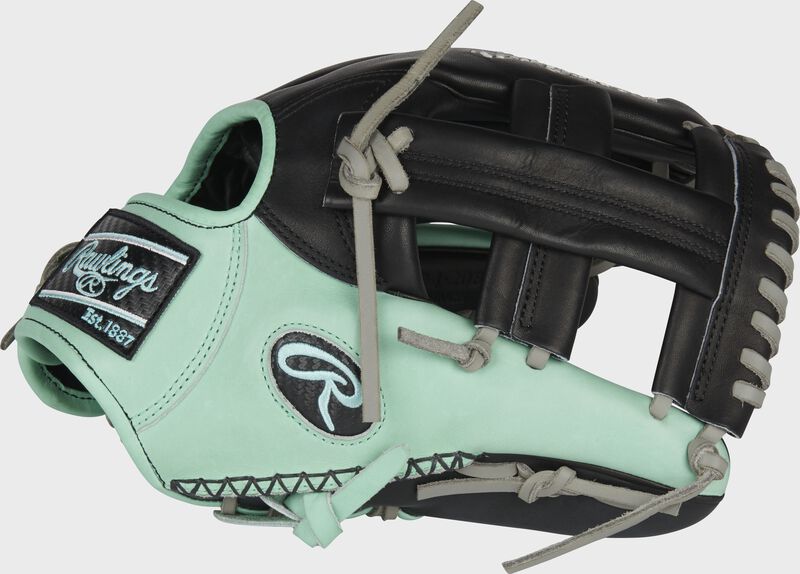 Web back view of mint and black Limited Edition Heart of the Hide ColorSync 5.0 Single Post Web glove