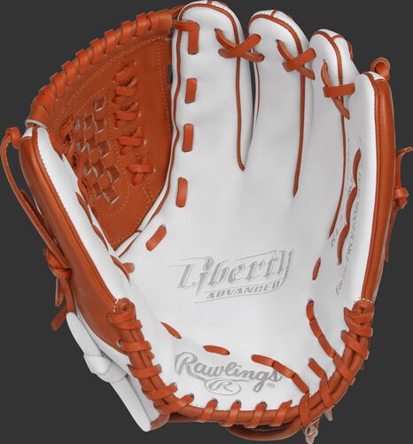 RLA125-18WO Rawlings 12.5-inch outfield/pitcher's softball glove with a white palm and orange laces