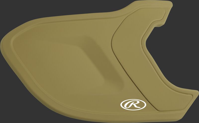 A matte Vegas gold MEXTR Mach EXT batting helmet extension for right-handed batters