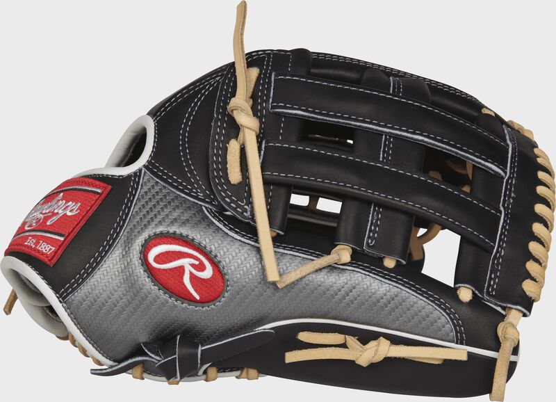 Thumb view of a PRO3039-6BCF Heart of the Hide Hyper Shell outfield glove with a black H web loading=