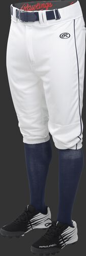 Front of Rawlings White/Navy Youth Launch Piped Knicker Baseball Pant - SKU #YLNCHKPP-BG/B-88