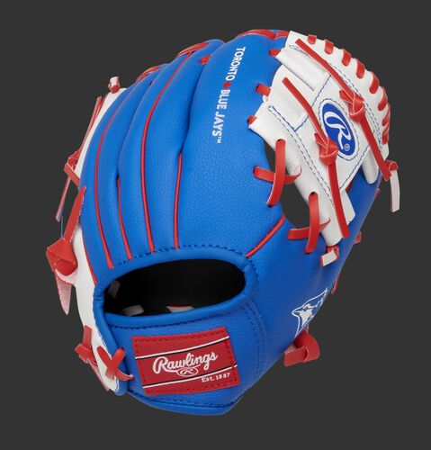 Back of a blue Rawlings Toronto Blue Jays I-web glove with a red Rawlings patch - SKU: 22000004111