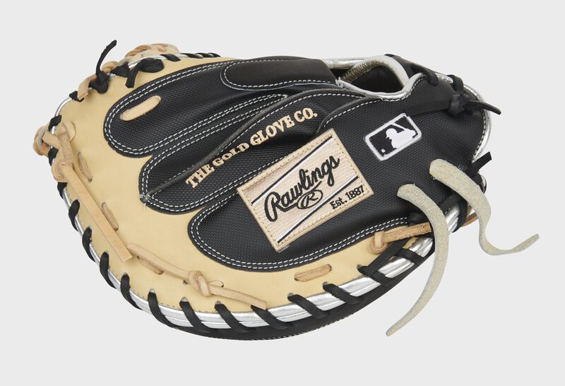 Black Speed Shell back of a HOH catcher's mitt with a camel Rawlings patch and MLB logo - SKU: PROGS24CB