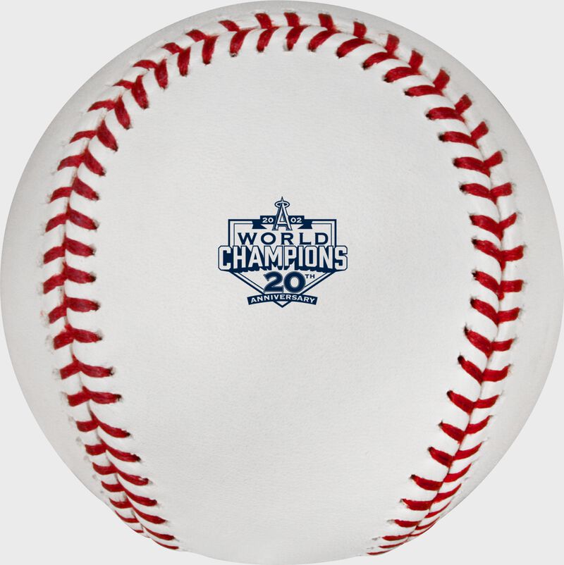 Angels World Series Champions 20th anniversary logo on a MLB baseball - SKU: RSGEA-ROMLBLAA20-R