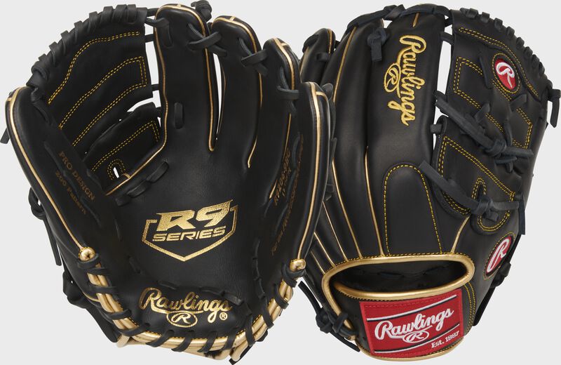 Two images showing the palm & back of a R9 Series 12" infield/pitcher's glove