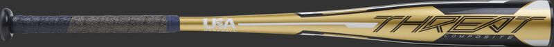 Barrel of a gold USZT12 2020 -12 Threat USA bat with navy/white accents