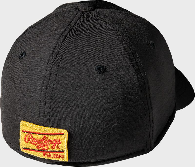 Back of a black Gold Glove Black Clover hat with a gold Rawlings patch - SKU: BCR3GG30081