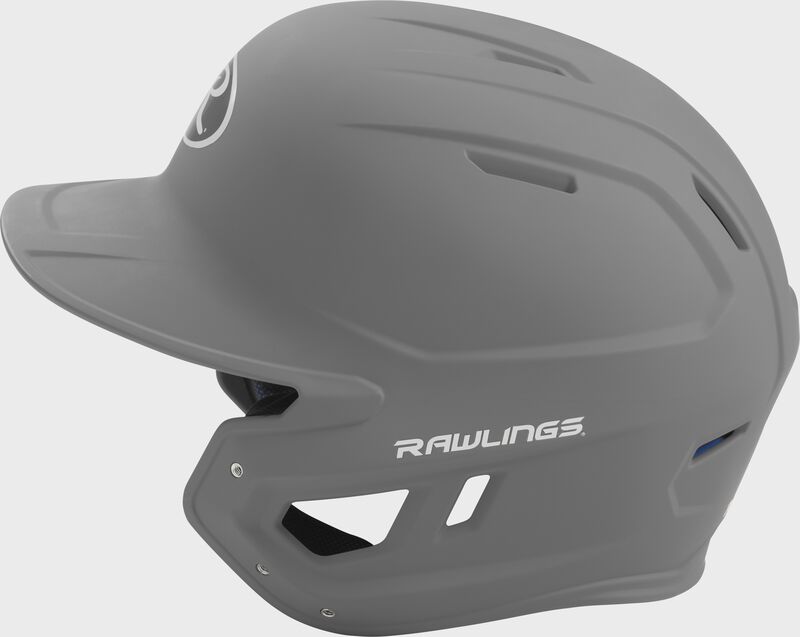 MACH Rawlings batting helmet with a one-tone matte silver shell