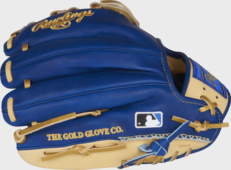 Royal back of a HOH ColorSync 5.0 11.75-Inch infield glove with HSW and MLB logo on the pinky - SKU: PRO205-6CRG