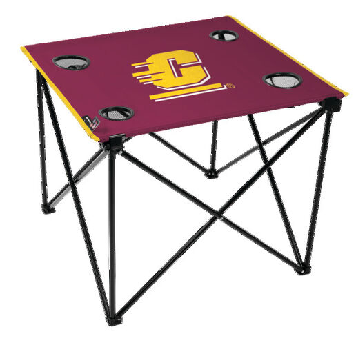 Rawlings Maroon NCAA Central Michigan Chippewas Deluxe Tailgate Table With Four Cup Holders and Team Logo Printed In The Middle SKU #00714399111